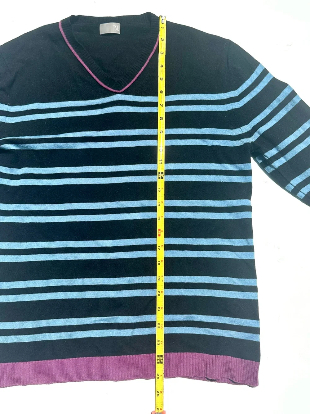 TSE 100% Cashmere Men's V-Neck Striped Sweater in Black, Light Blue, Purple, S